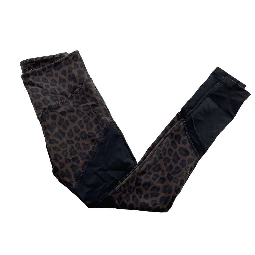 L’urv Leopard Print Black Leggings with‎ Mesh Insets Size Small Activewear Gym